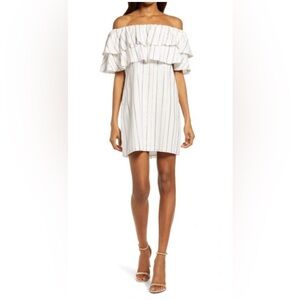 CHARLES HENRY Metallic Stripe Off The Shoulder Popover Dress NWT Ivory Size XL
